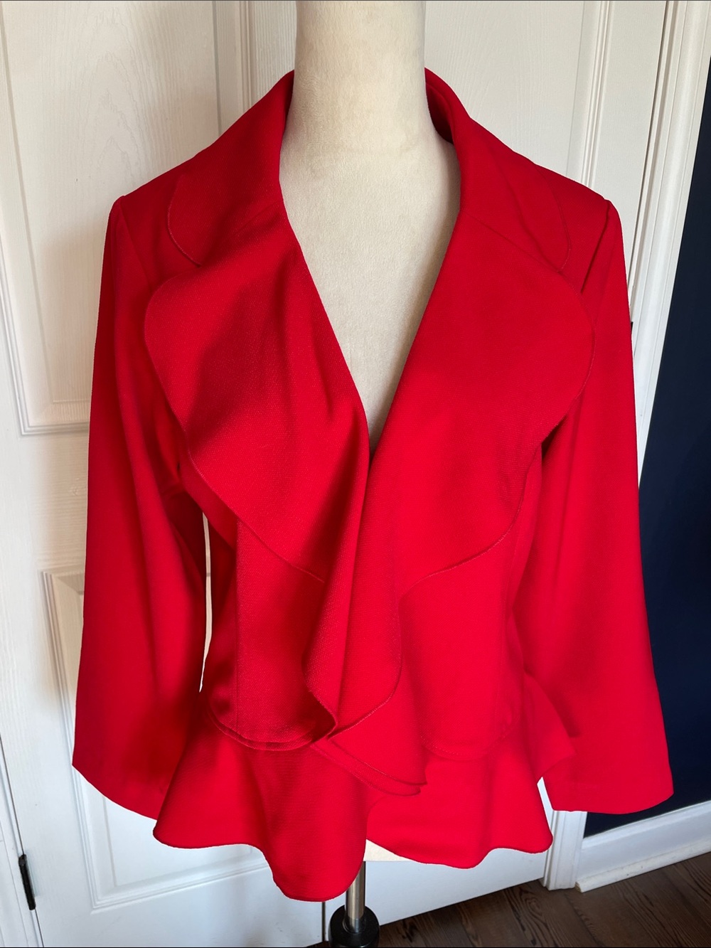 NWOT Joan Rivers Red Ruffle-Front Peplum Jacket Size Medium